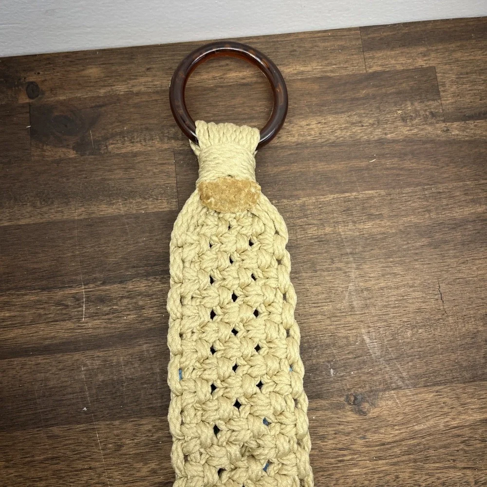 Vintage Handmade Towel Holder Macrame, 70's Blue Butterfly Hippie Door Hanger